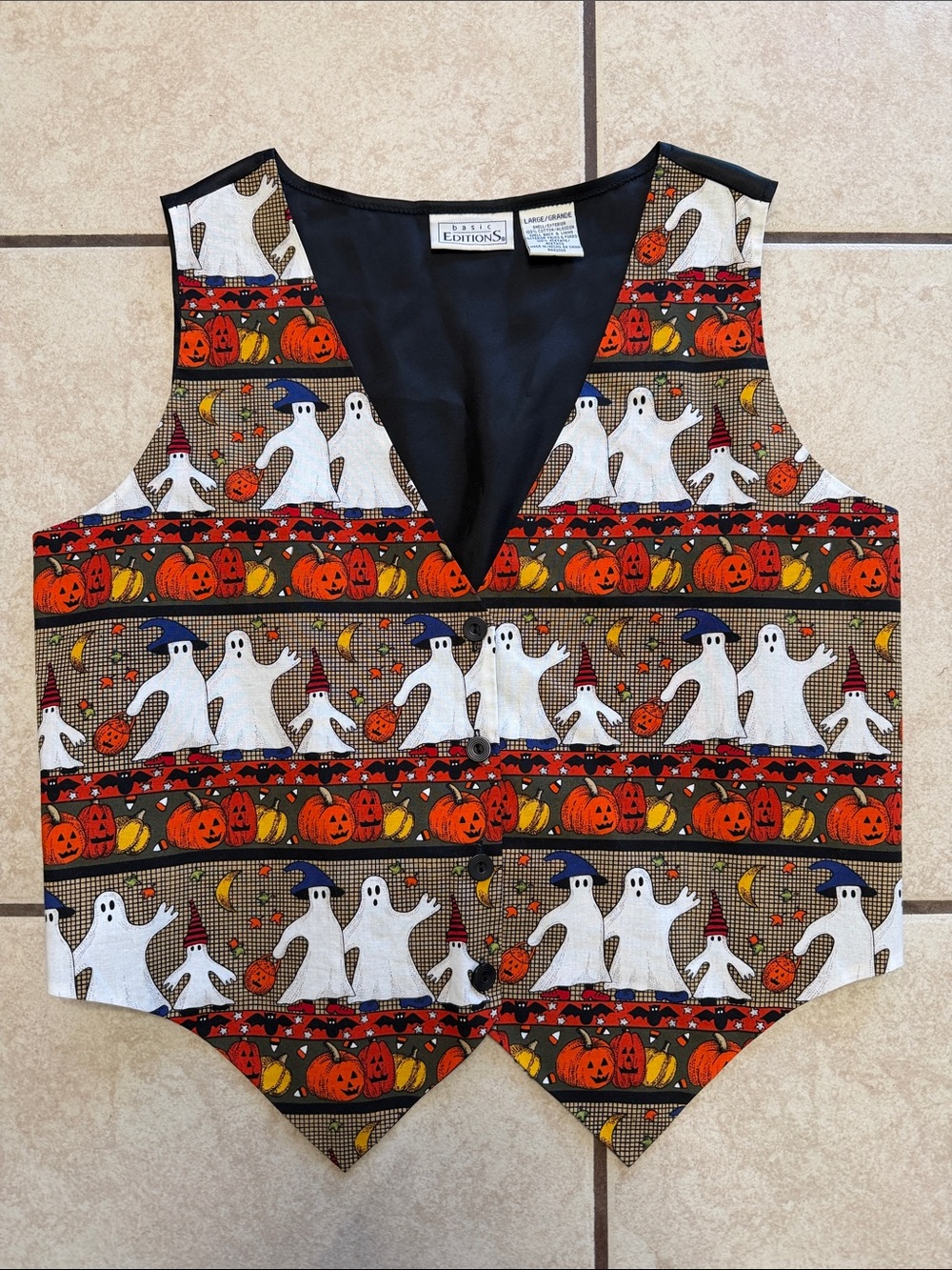 Vintage Halloween Ghost Pumpkin Novelty Vest Basic Editions Large - Picture 2 of 6